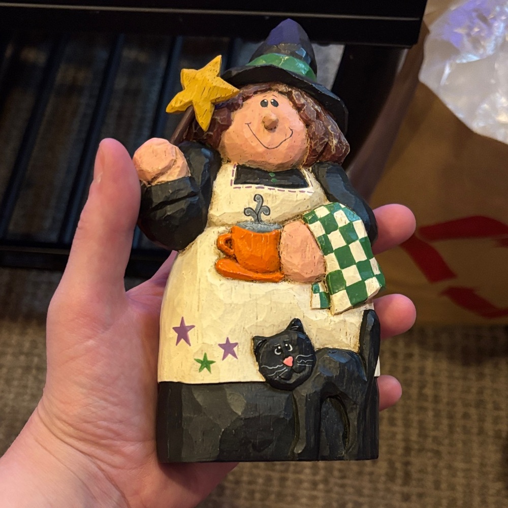 Handcrafted Witch Figurine with Cat